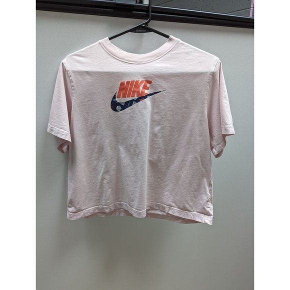 Nike Logo Pink Loose Fit Crop Tee - Picture 1 of 2